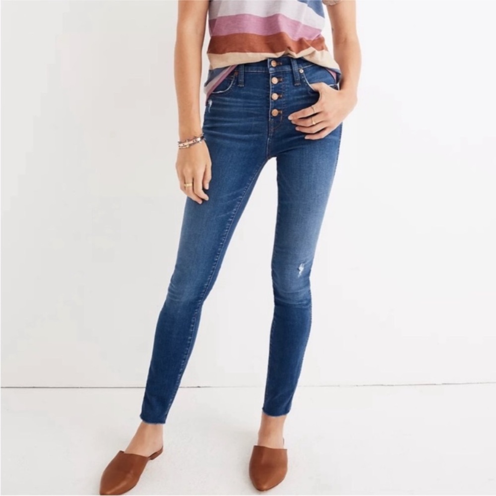 Madewell | 10" High-Rise Skinny Exposed Button Fly | Raw Hem | Dark Wash | 25 🕦